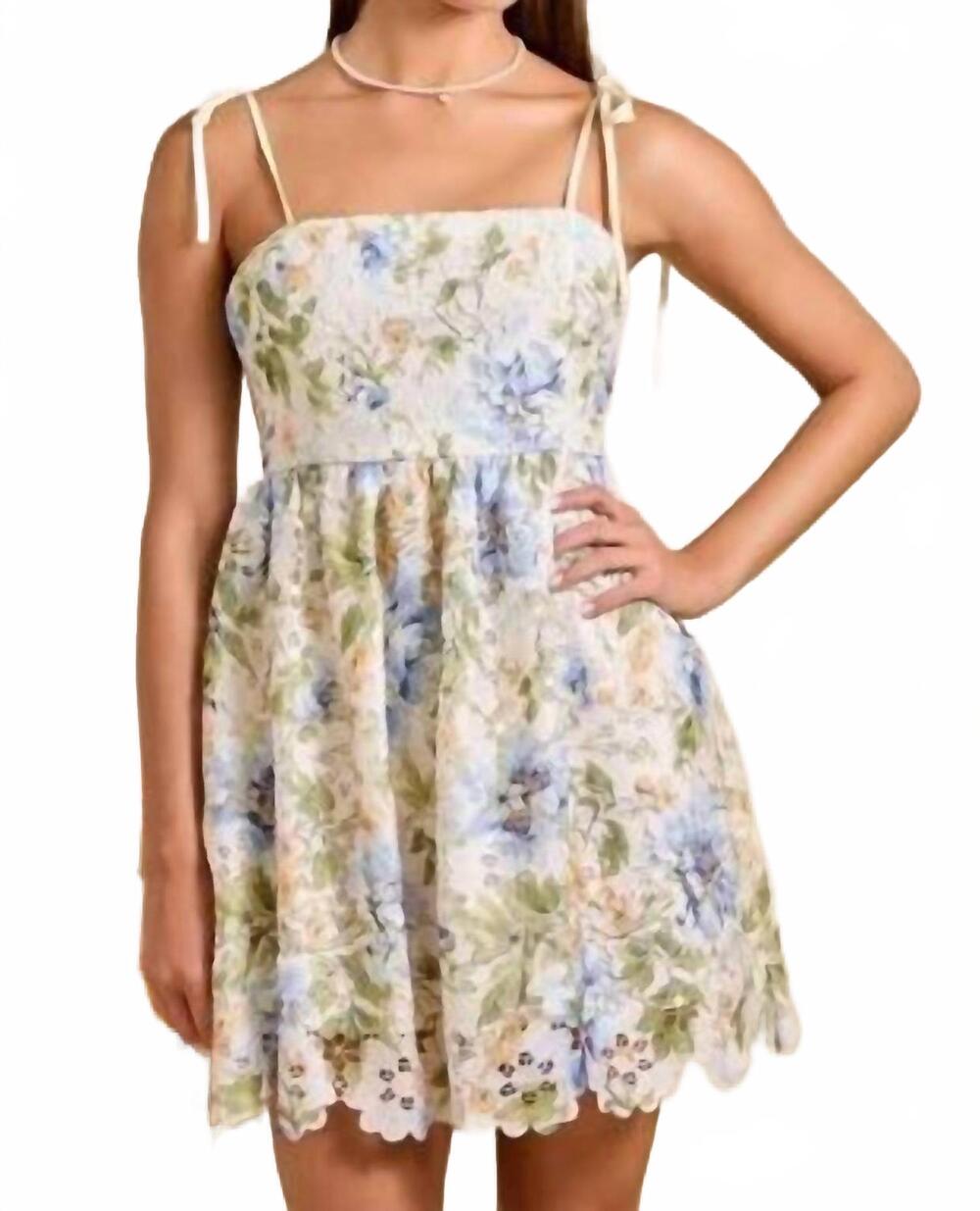 NEW MAIN STRIP floral lace tie strap mini dress in beige